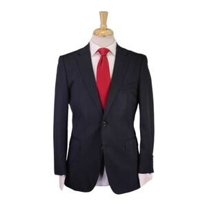 Paul Stuart Suit Navy Blue Thin Striped Wool 2-Btn Modern Fit Suit 38S